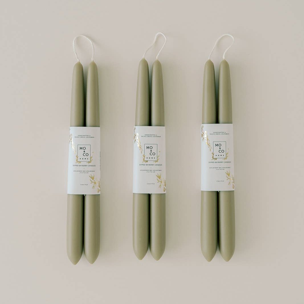MO & CO HOME BAYBERRY DIPPED TAPER CANDLES, 10"