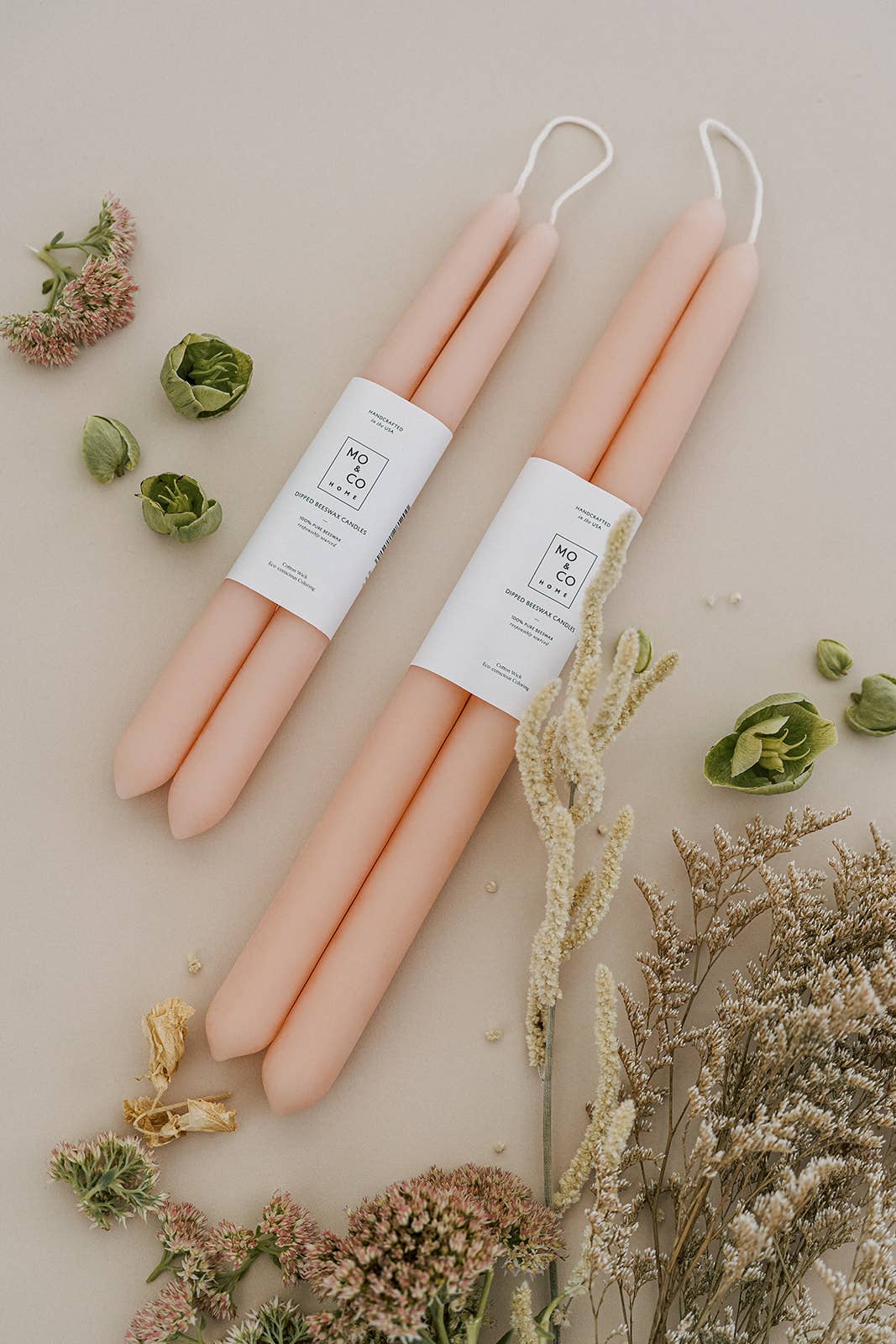 MO & CO HOME BEESWAX DIPPED CANDLES,  PINK ROSE 10"