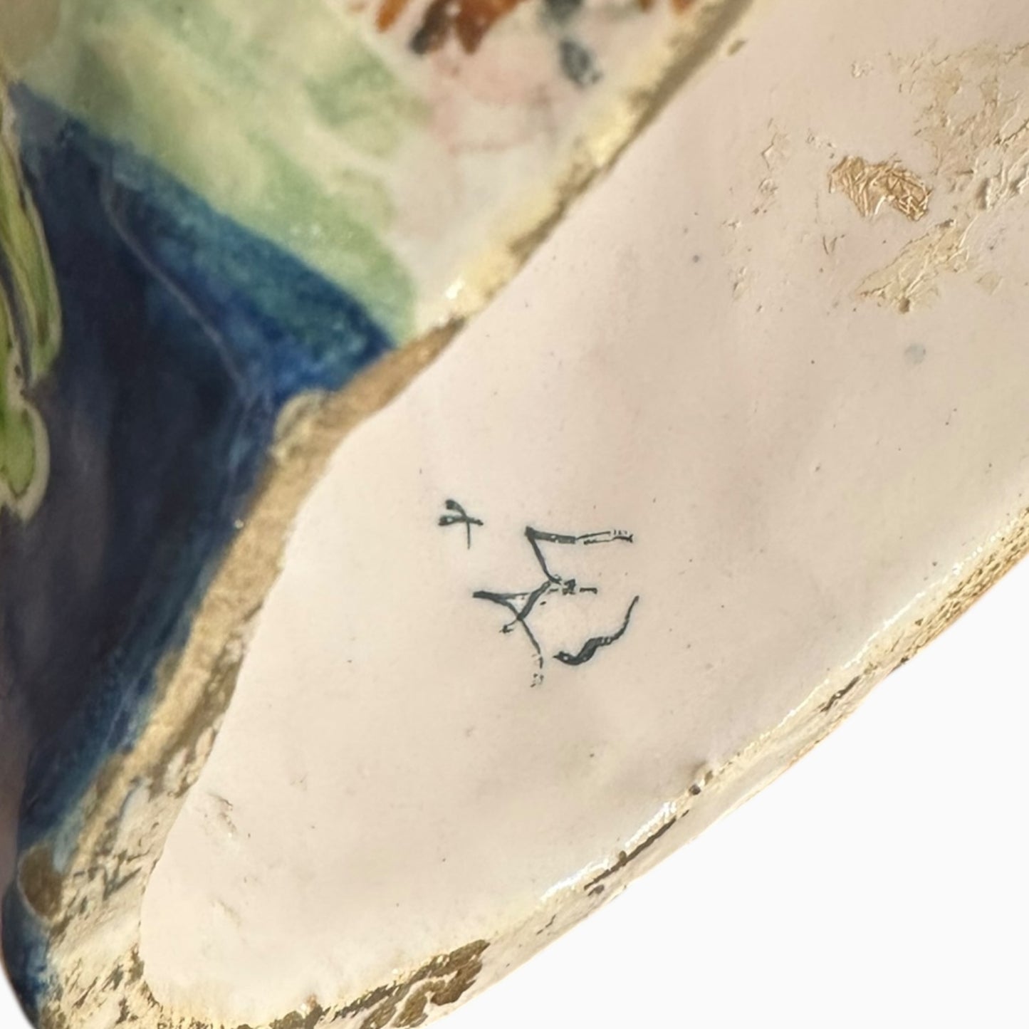 Antique ceramic majolica Madonna Virgin Mary bust made by Angelo Minghetti of Bologna, Italy.