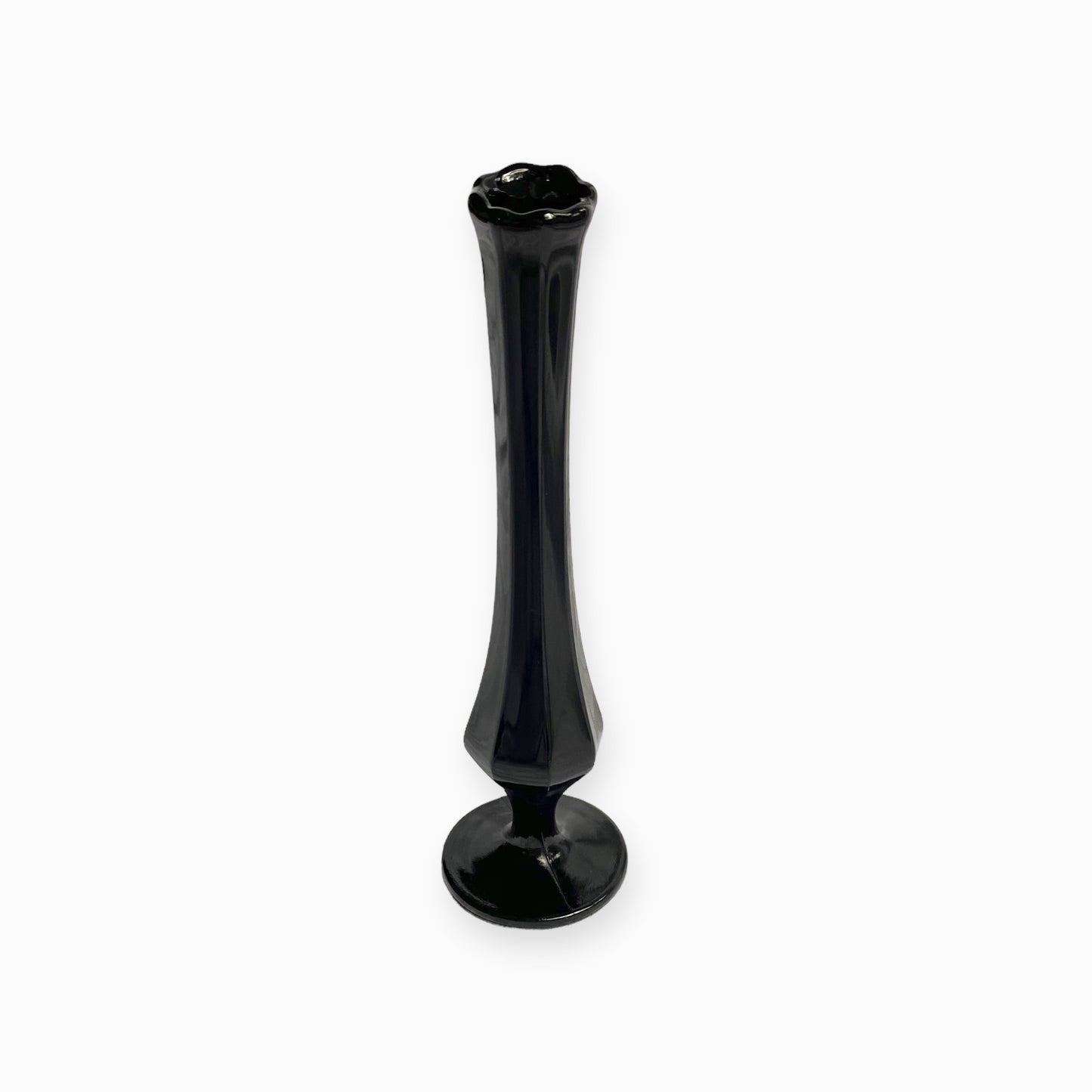 BLACK SWUNG GLASS BUD VASE