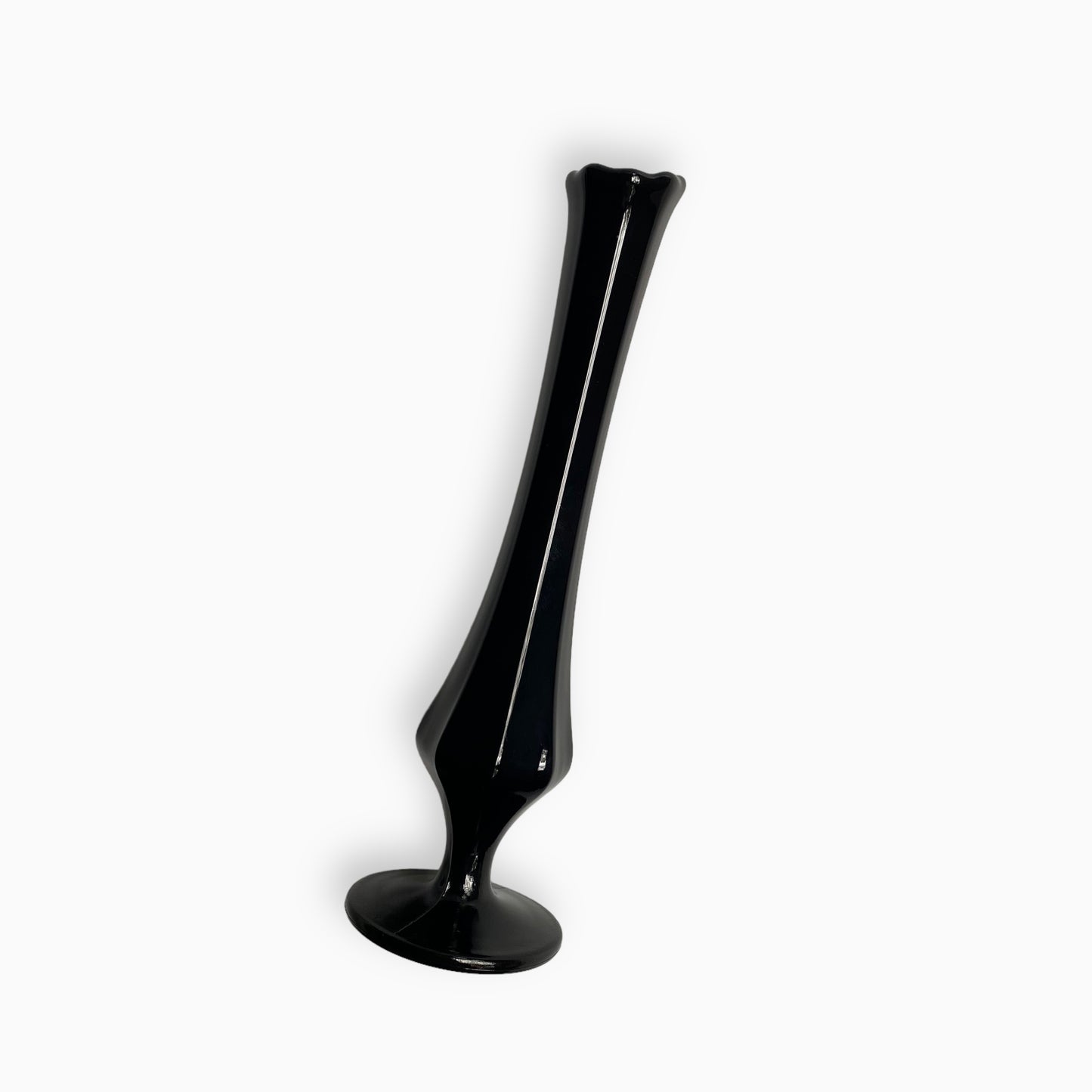 BLACK SWUNG GLASS BUD VASE