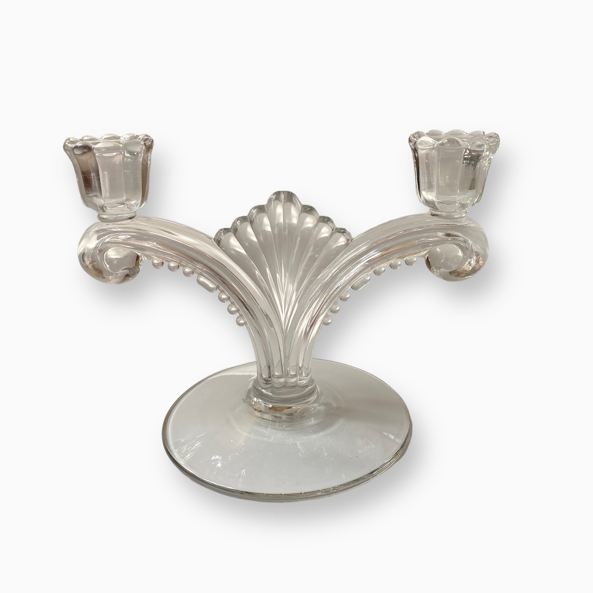 CLEAR TIFFIN GLASS DOUBLE CANDLESTICK