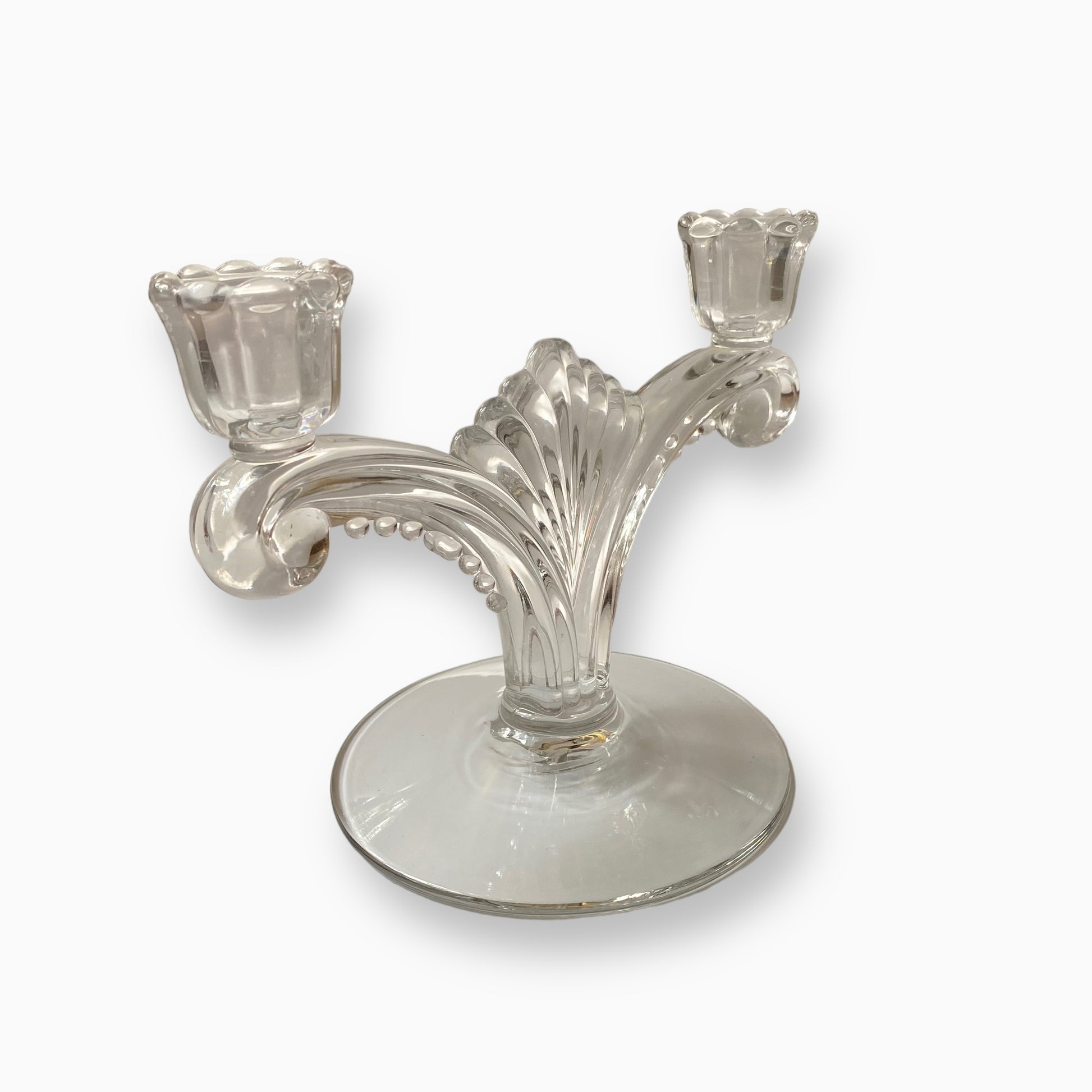 CLEAR TIFFIN GLASS DOUBLE CANDLESTICK