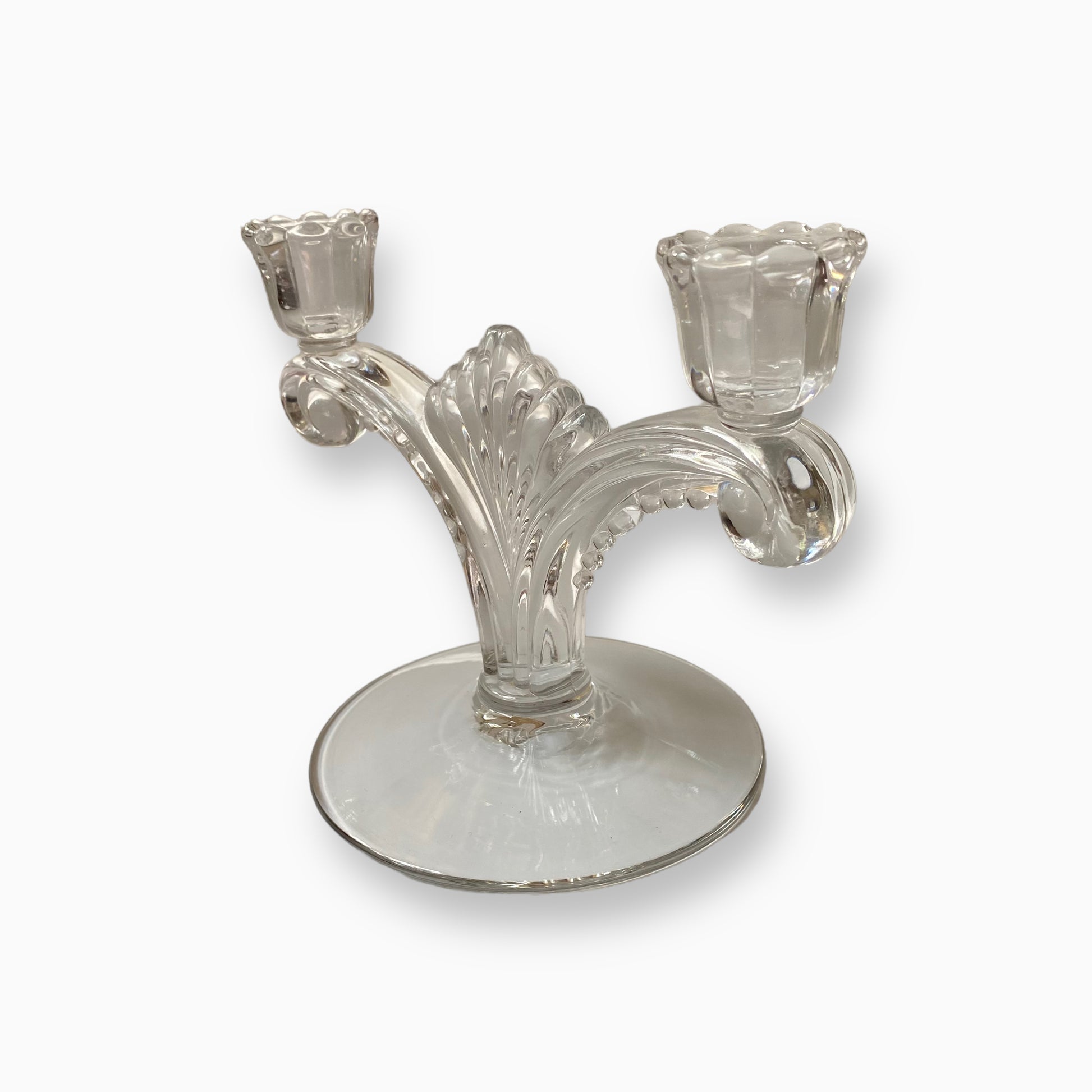 CLEAR TIFFIN GLASS DOUBLE CANDLESTICK