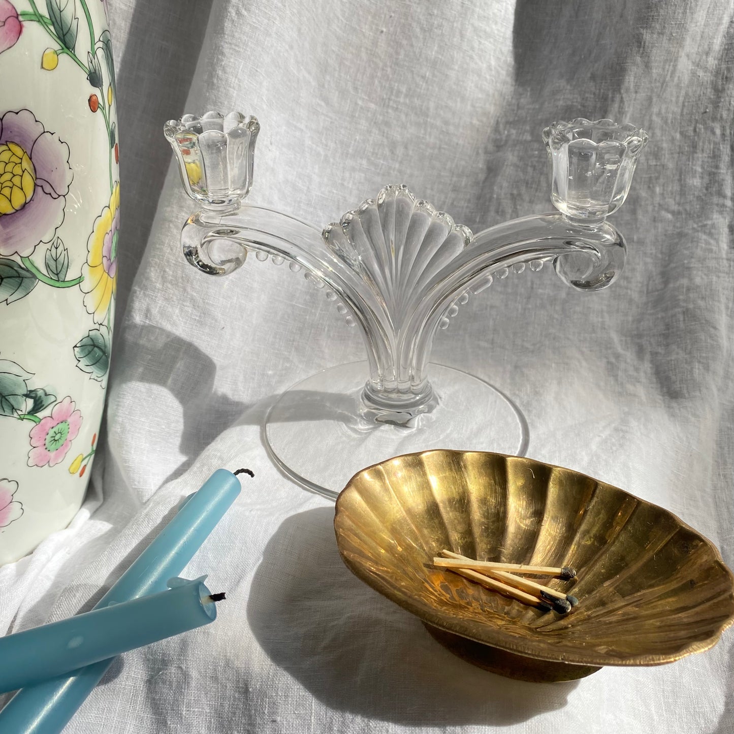 CLEAR TIFFIN GLASS DOUBLE CANDLESTICK
