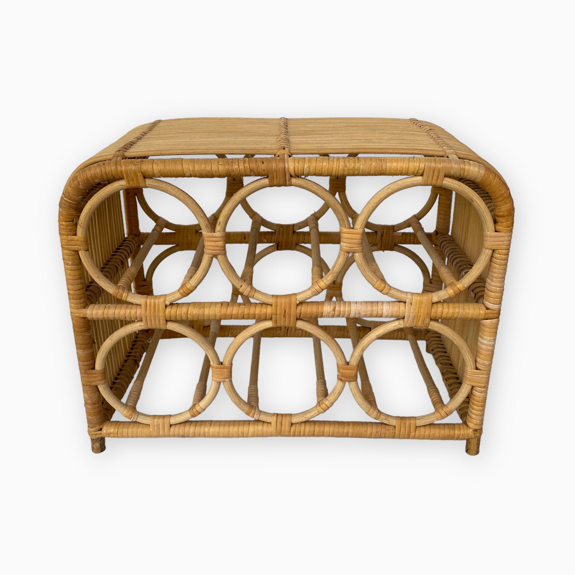 Vintage Boho Rattan Wine Rack 6 Bottles
