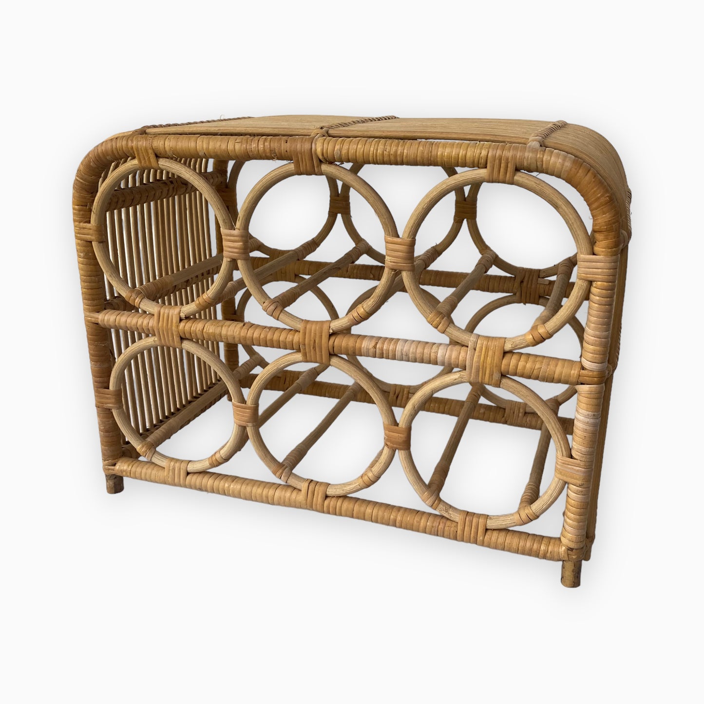 Vintage Boho Rattan Wine Rack 6 Bottles
