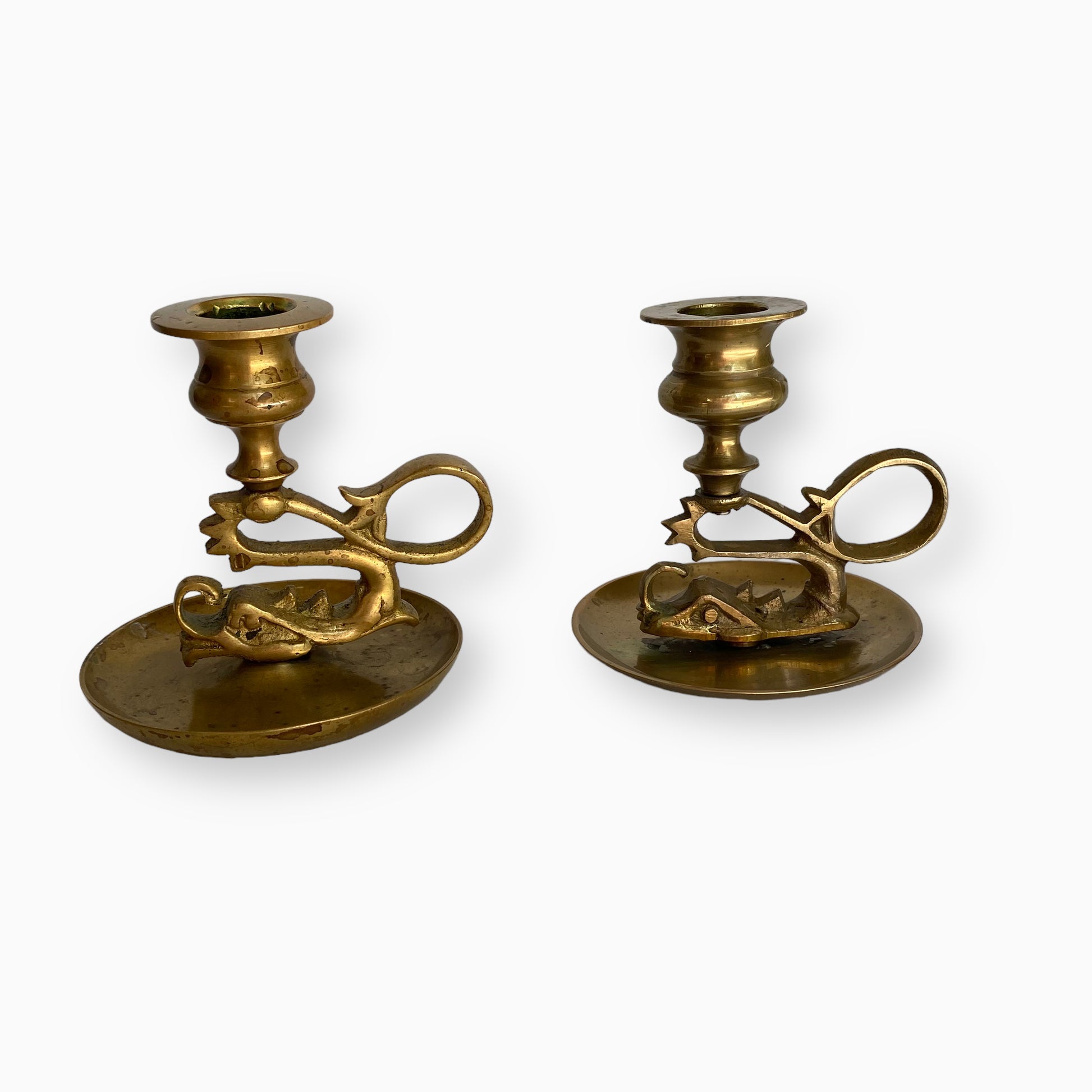 VINTAGE BRASS CHINESE DRAGON CANDLESTICKS