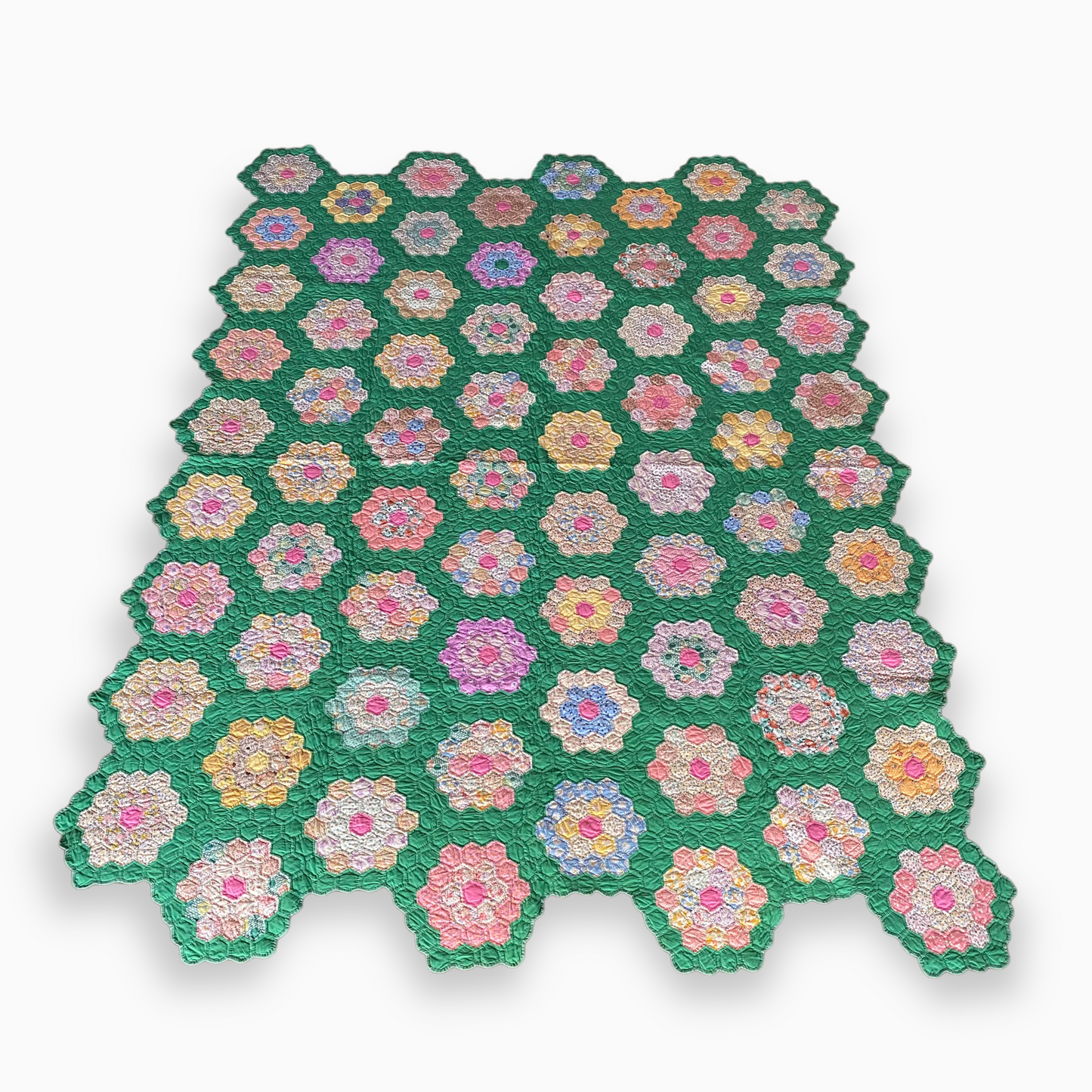 Vintage Grandmother's Flower Garden Quilt - Circa 1930s