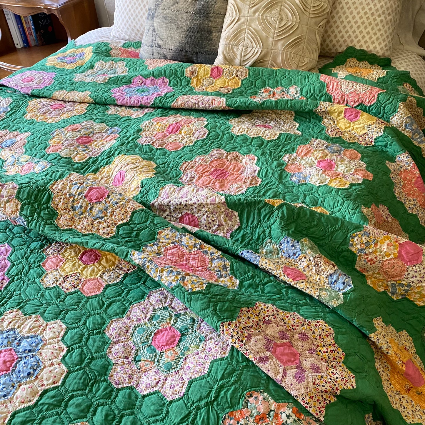 Vintage Grandmother's Flower Garden Quilt - Circa 1930s