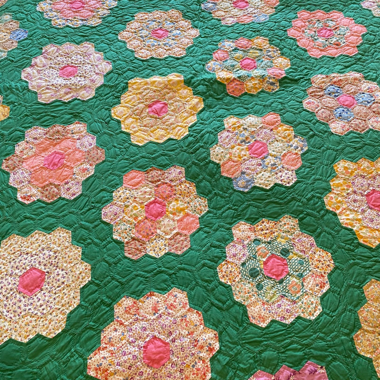 Vintage Grandmother's Flower Garden Quilt - Circa 1930s