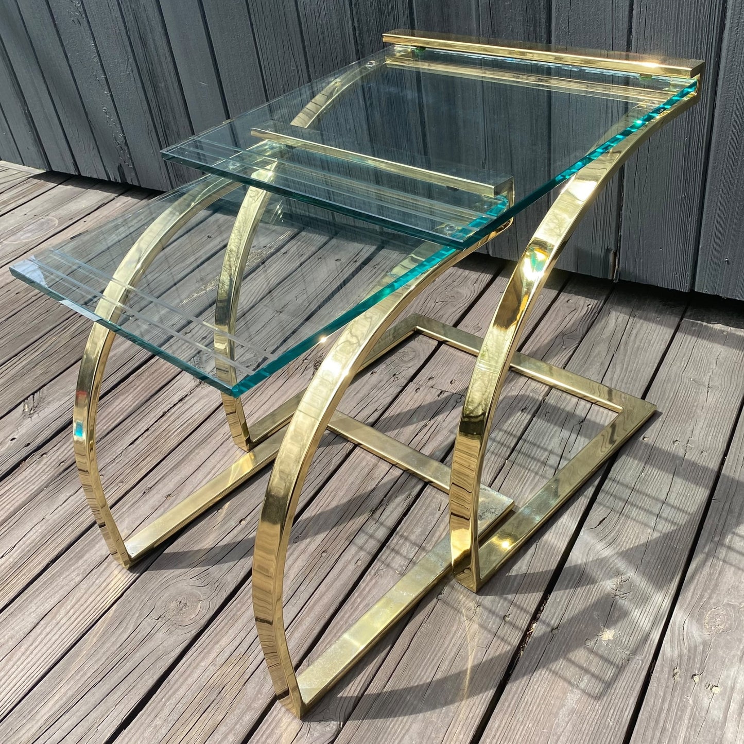 GLASS AND BRASS NESTING TABLES