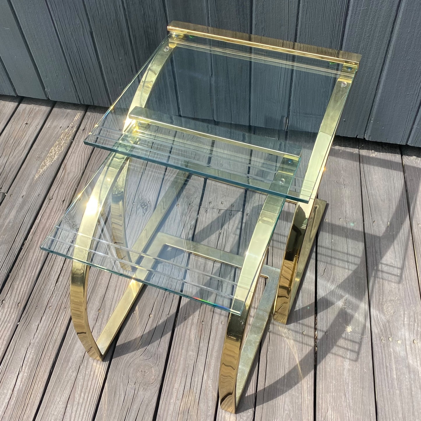 GLASS AND BRASS NESTING TABLES