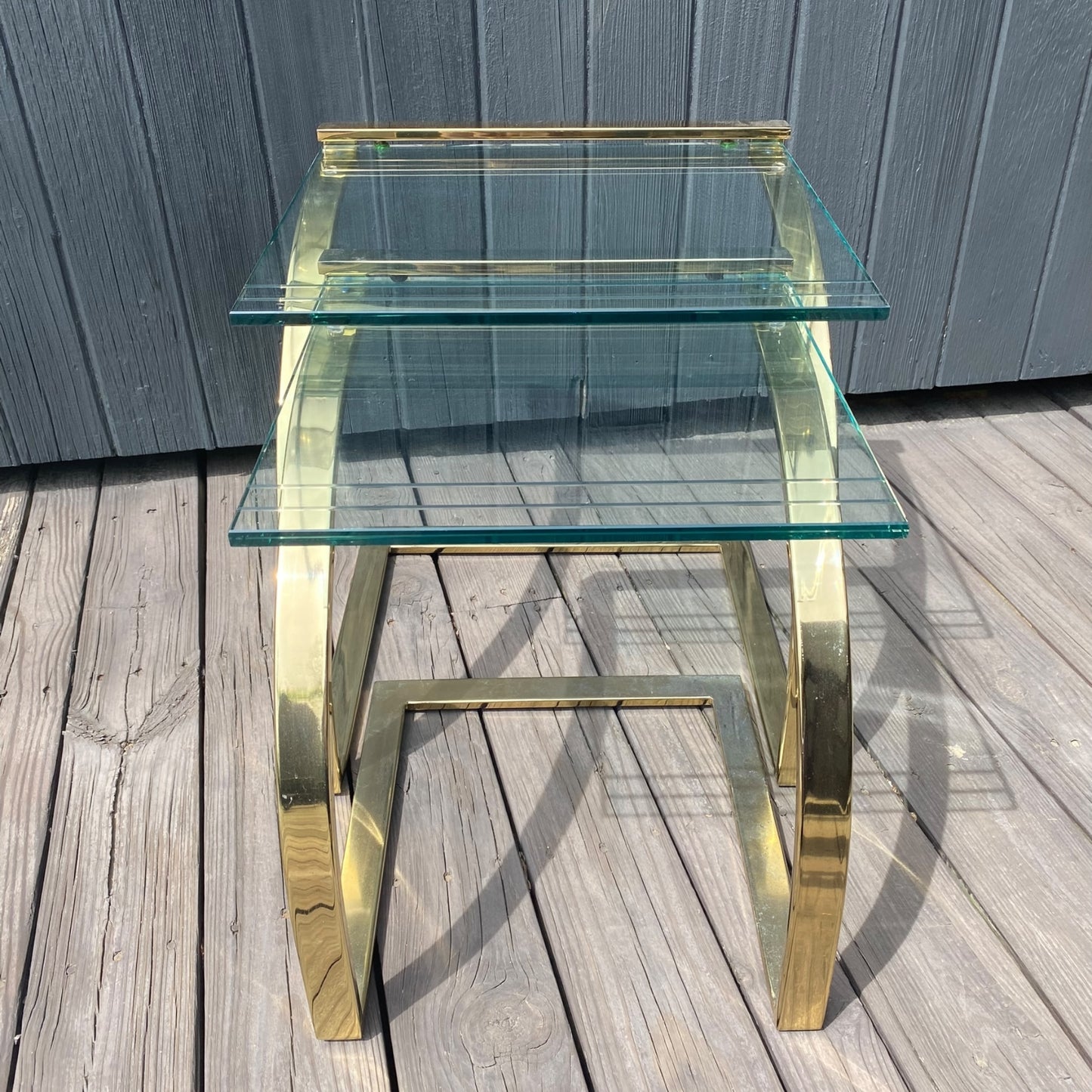 GLASS AND BRASS NESTING TABLES