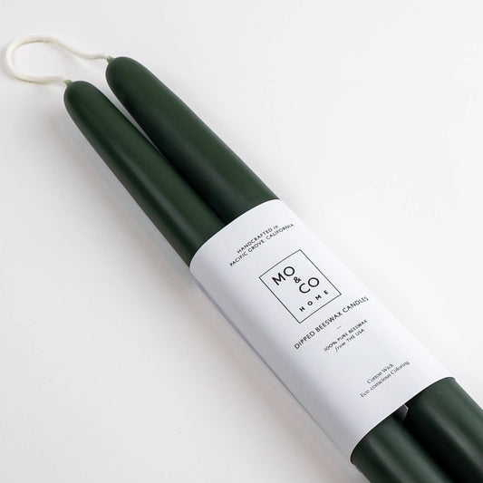 MO & CO HOME BEESWAX DIPPED CANDLES, FOREST GREEN 10"