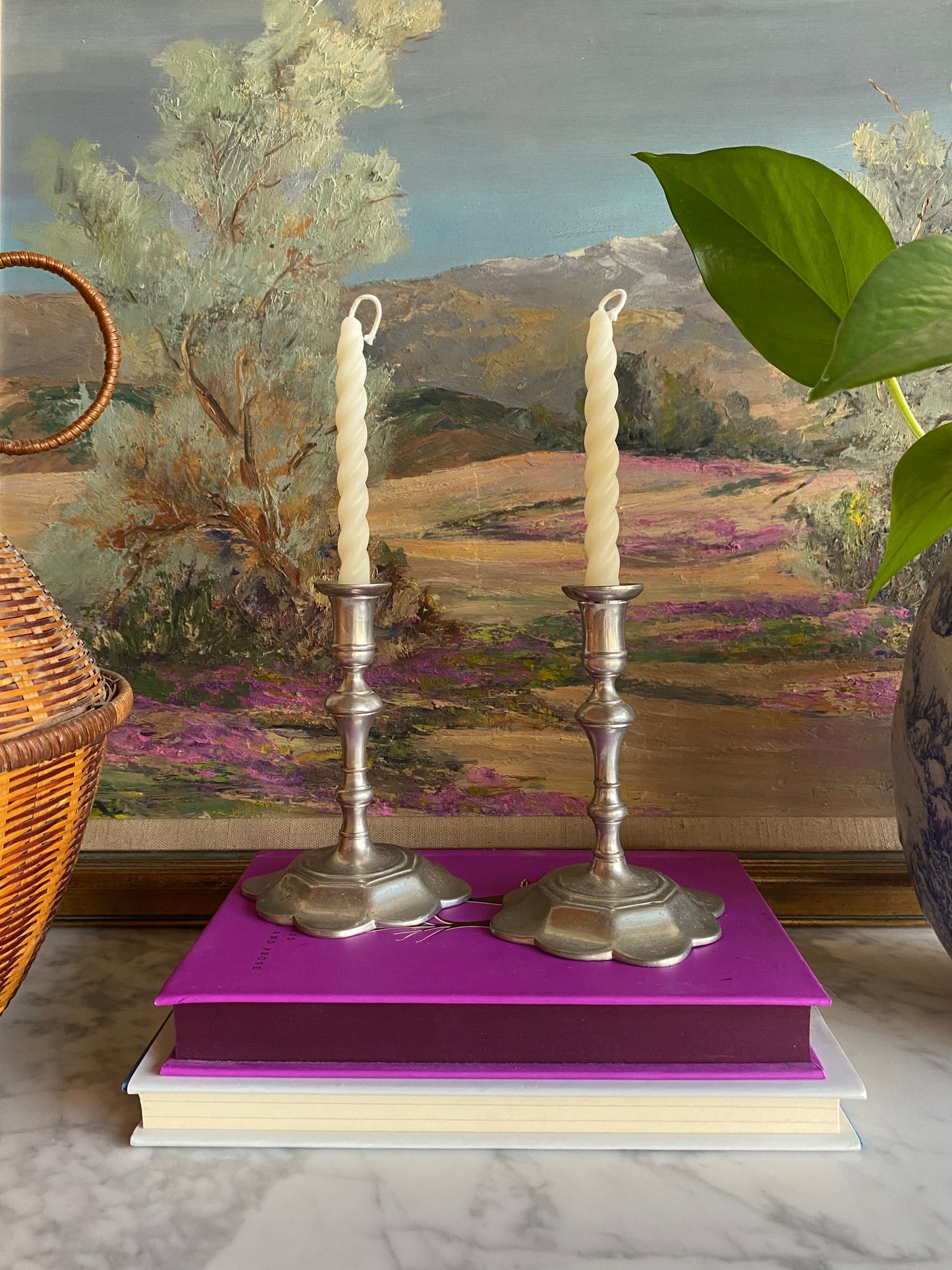 VINTAGE BERG PEWTER CANDLESTICKS COLONIAL WILLIAMSBURG