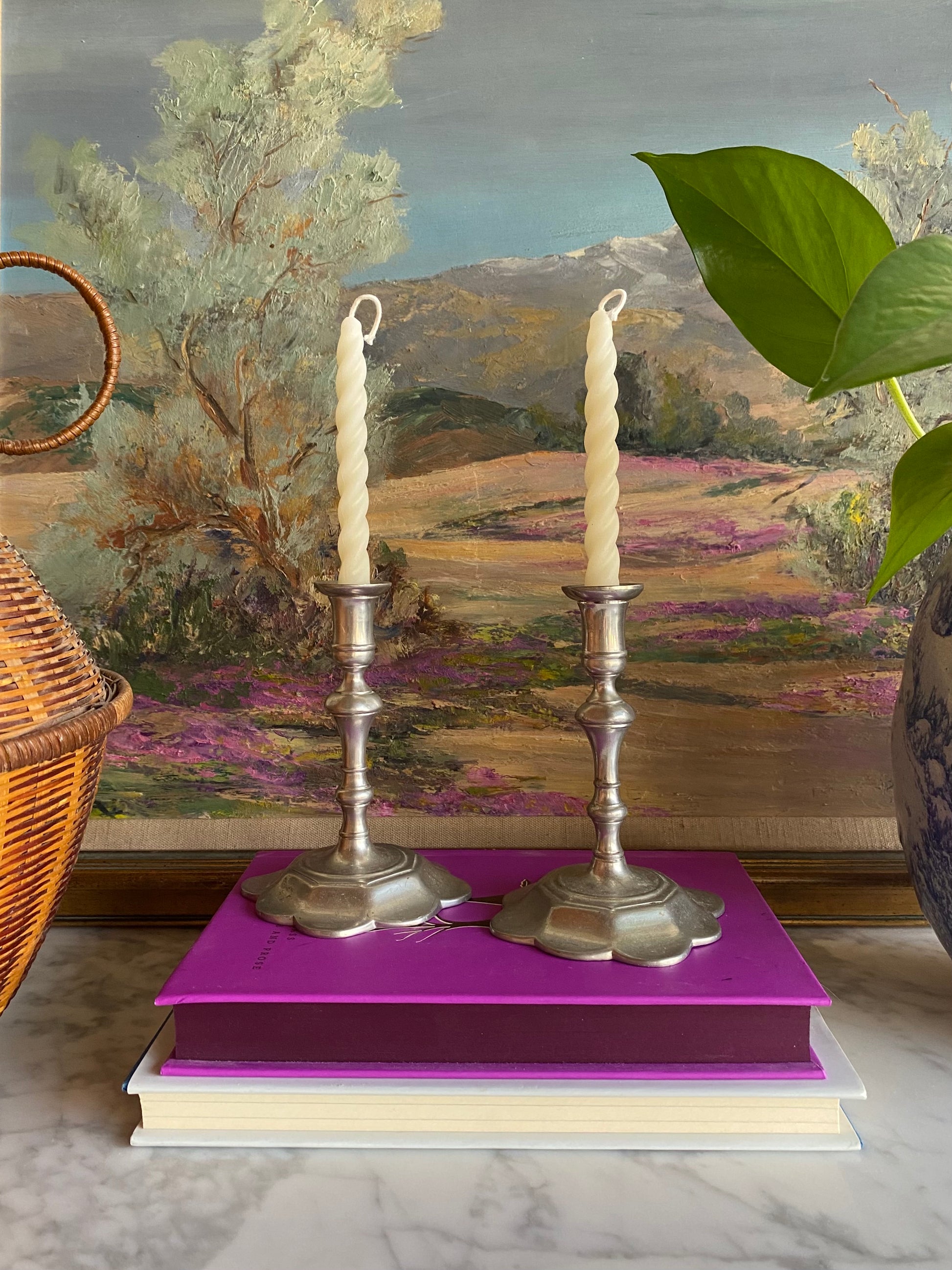 VINTAGE BERG PEWTER CANDLESTICKS COLONIAL WILLIAMSBURG