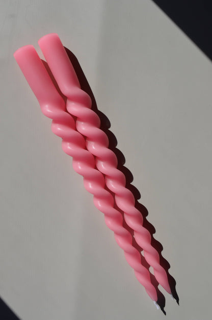 ENERI - ROSE QUARTZ SPIRAL BEESWAX CANDLESTICKS - SET OF 2