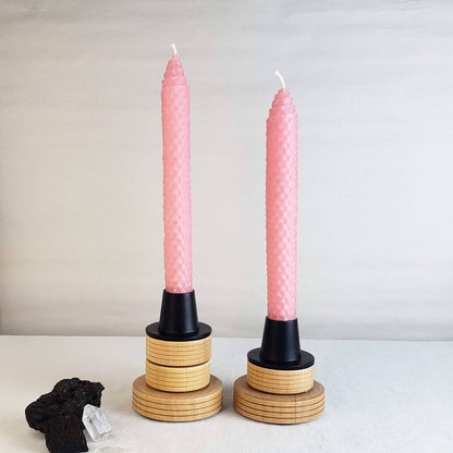 HONEY BRASS -- CARNATION PINK BEESWAX TAPER CANDLES