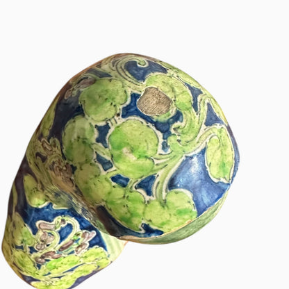 Antique ceramic majolica Madonna Virgin Mary bust made by Angelo Minghetti of Bologna, Italy.