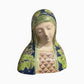 Antique ceramic majolica Madonna Virgin Mary bust made by Angelo Minghetti of Bologna, Italy.