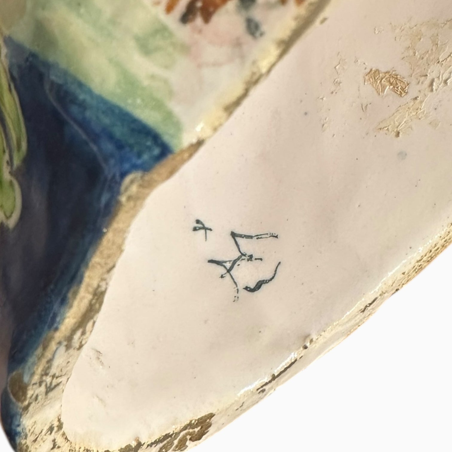 Antique ceramic majolica Madonna Virgin Mary bust made by Angelo Minghetti of Bologna, Italy.