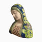 Antique ceramic majolica Madonna Virgin Mary bust made by Angelo Minghetti of Bologna, Italy.
