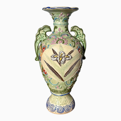 Antique Japanese Satsuma Moriage Pottery Vase