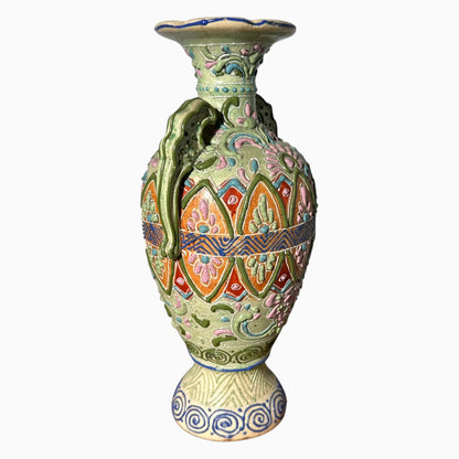 Antique Japanese Satsuma Moriage Pottery Vase