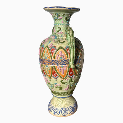 Antique Japanese Satsuma Moriage Pottery Vase