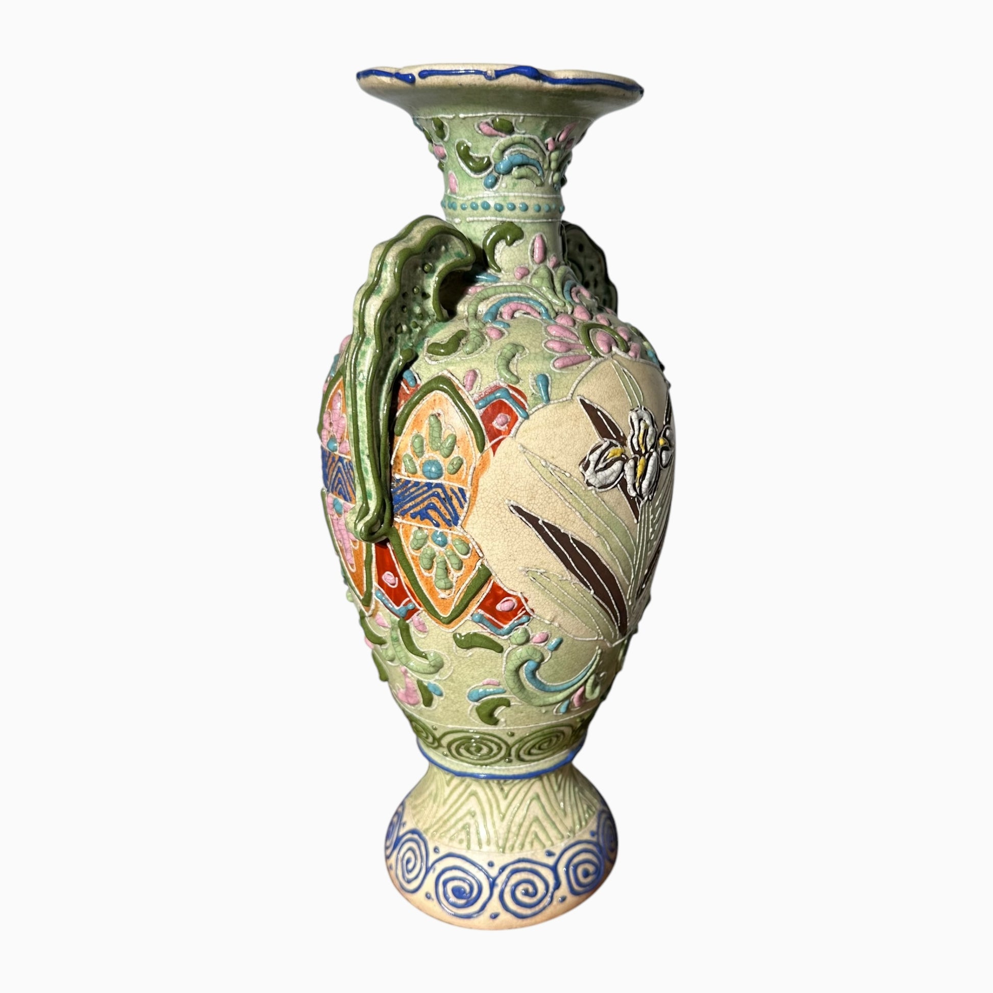 Antique Japanese Satsuma Moriage Pottery Vase