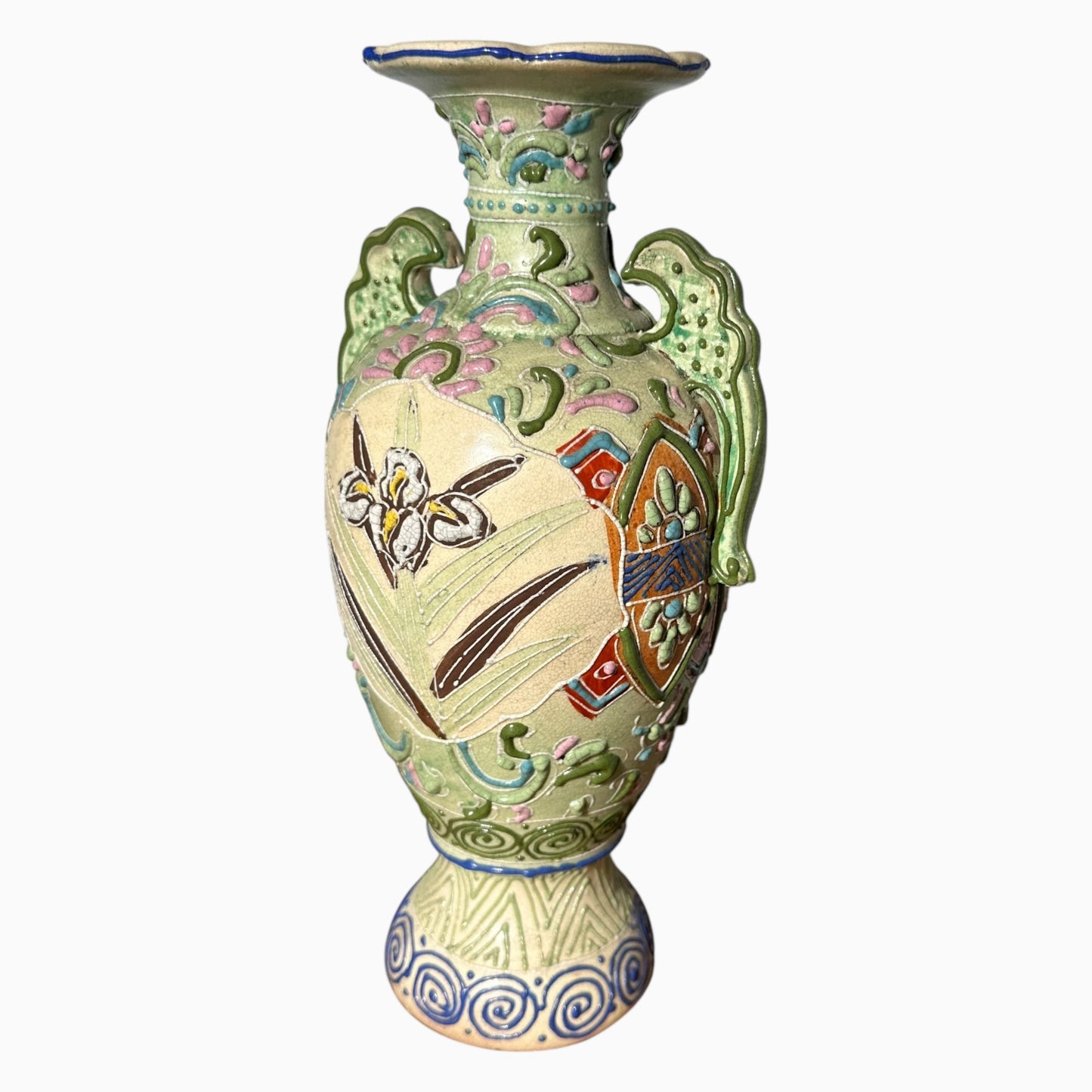 Antique Japanese Satsuma Moriage Pottery Vase