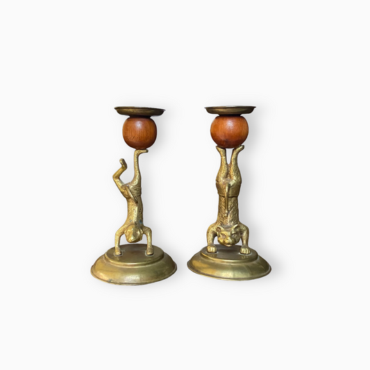 Arthur Court Animal Acrobat Cat and Monkey Candlesticks