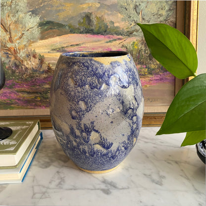 VINTAGE BLUE DRIP GLAZE CERAMIC ART POTTERY VASE