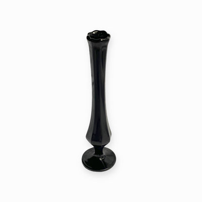 BLACK SWUNG GLASS BUD VASE