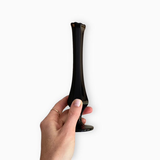 BLACK SWUNG GLASS BUD VASE