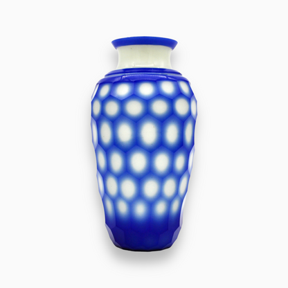 Chinese Peking Glass Vase - Blue and White Honeycomb