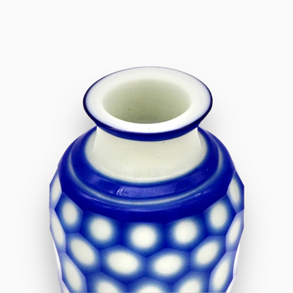 Chinese Peking Glass Vase - Blue and White Honeycomb
