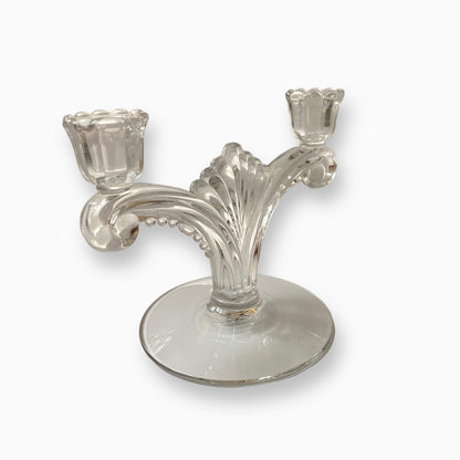CLEAR TIFFIN GLASS DOUBLE CANDLESTICK 