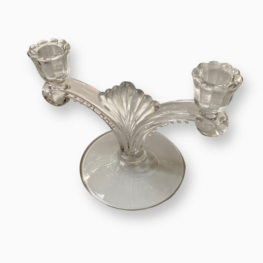 CLEAR TIFFIN GLASS DOUBLE CANDLESTICK