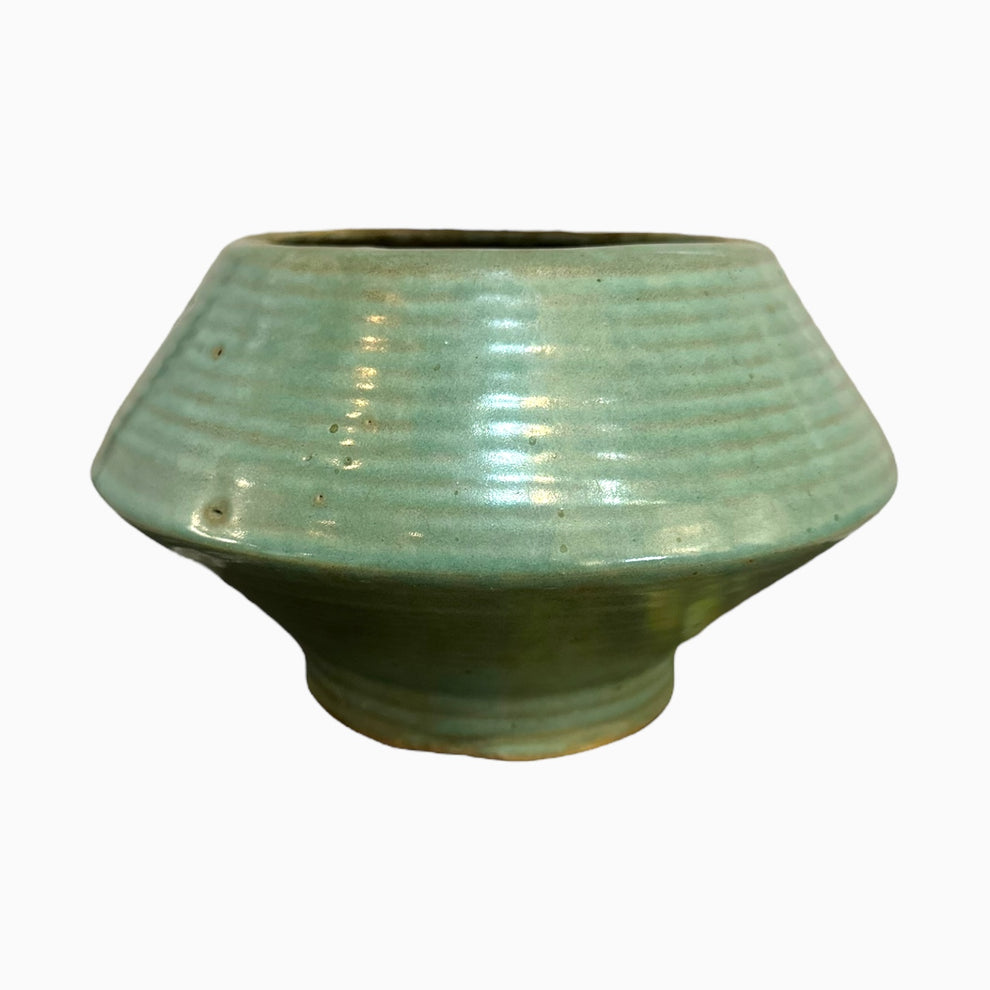 MID-CENTURY MODERN GREEN RIDGED POTTERY VASE PLANTER – Stellar Made and ...