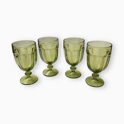 Olive Green Libbey Duratuff Gibraltar Iced Tea Pressed Glass Goblets