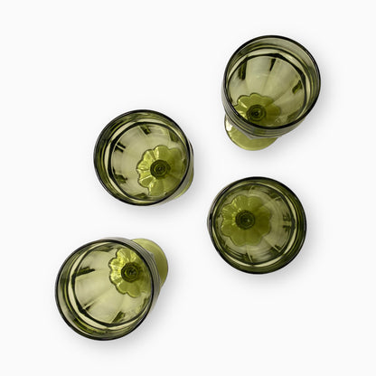 Olive Green Libbey Duratuff Gibraltar Iced Tea Pressed Glass Goblets