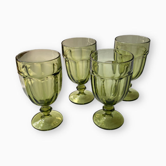 Olive Green Libbey Duratuff Gibraltar Iced Tea Pressed Glass Goblets