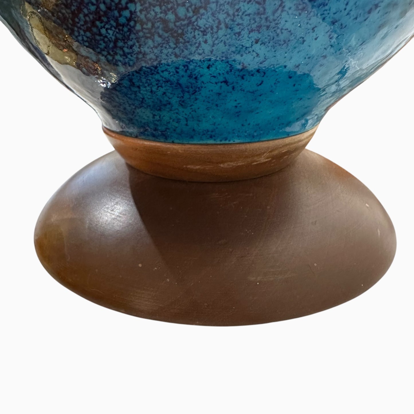 BLUE CERAMIC AND TEAK LAMP