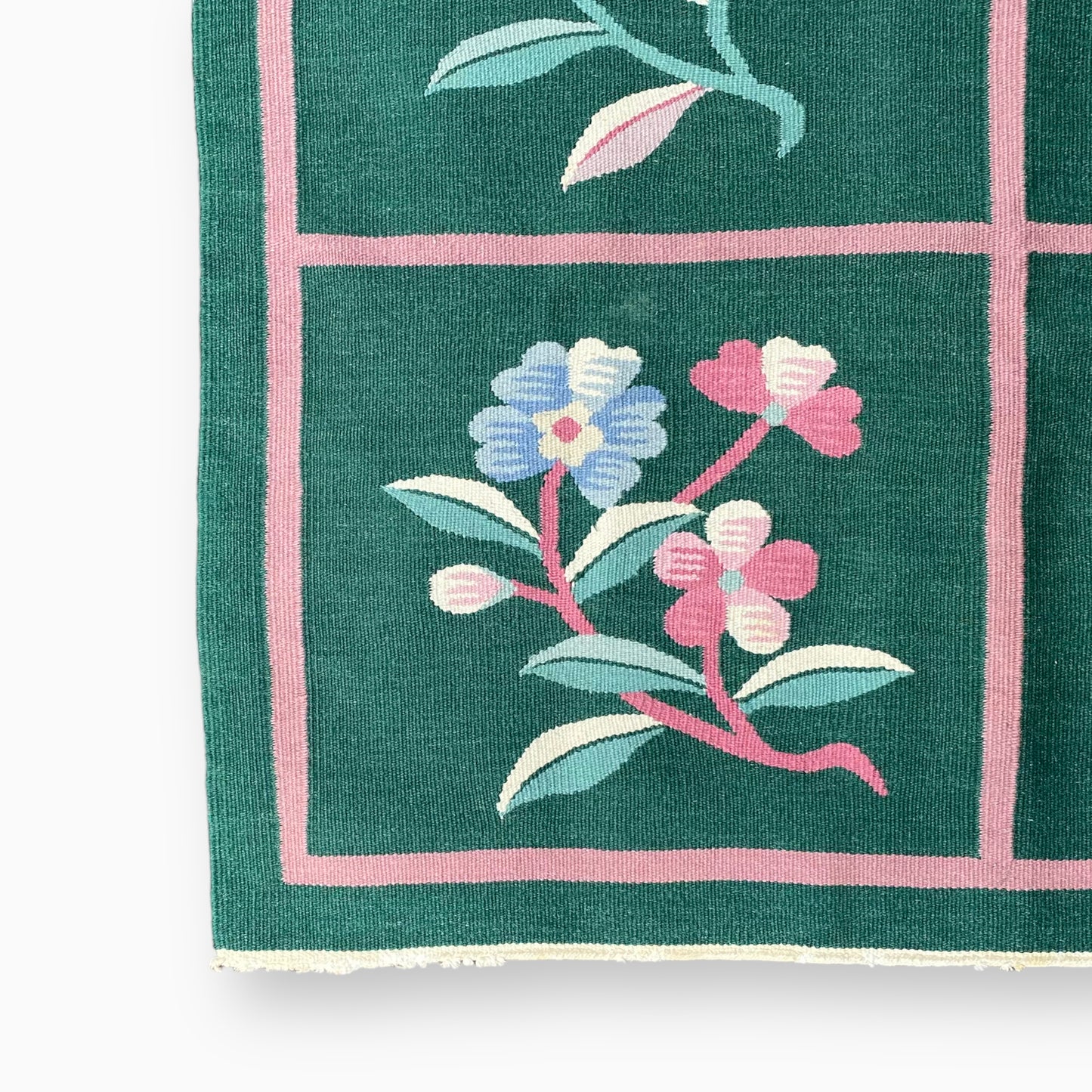 GREEN AND PINK FLORAL KILIM RUG