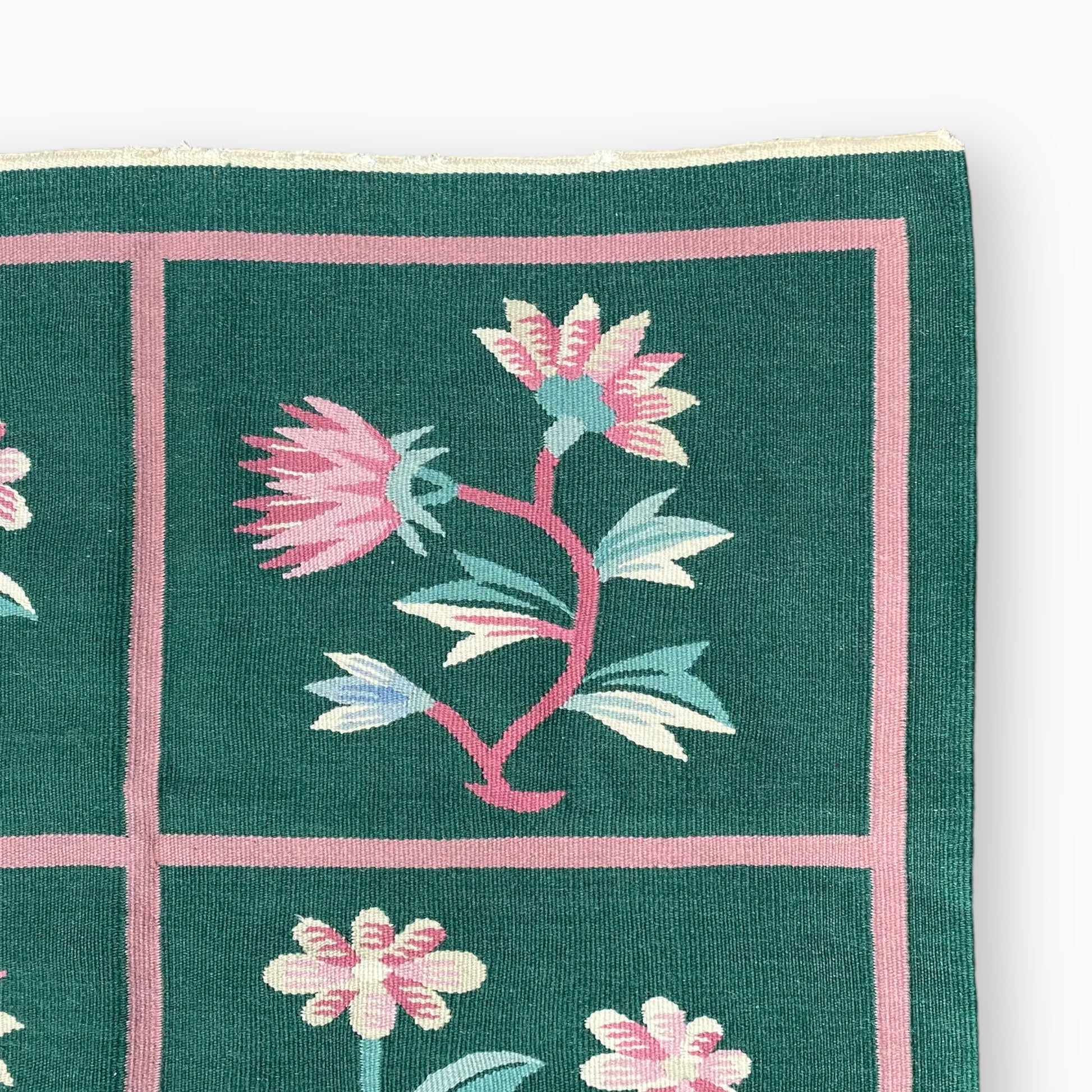 GREEN AND PINK FLORAL KILIM RUG