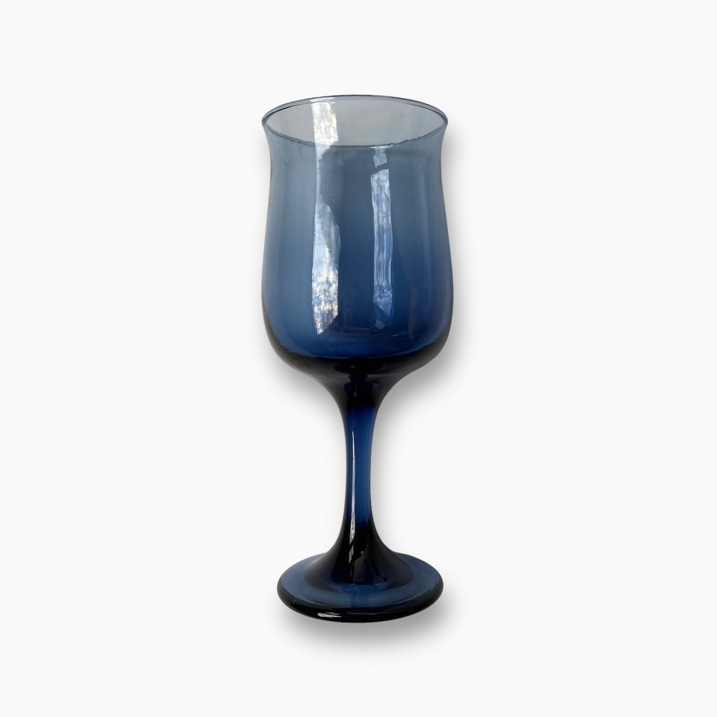 SET OF FOUR BLUE TULIP WINE GOBLETS GLASSES