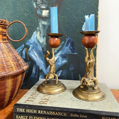 CAT AND MONKEY CANDLESTICKS