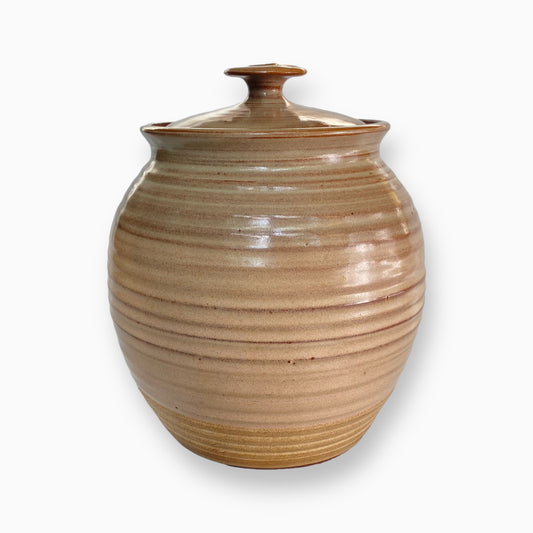 TAN CERAMIC CANISTER WITH LID